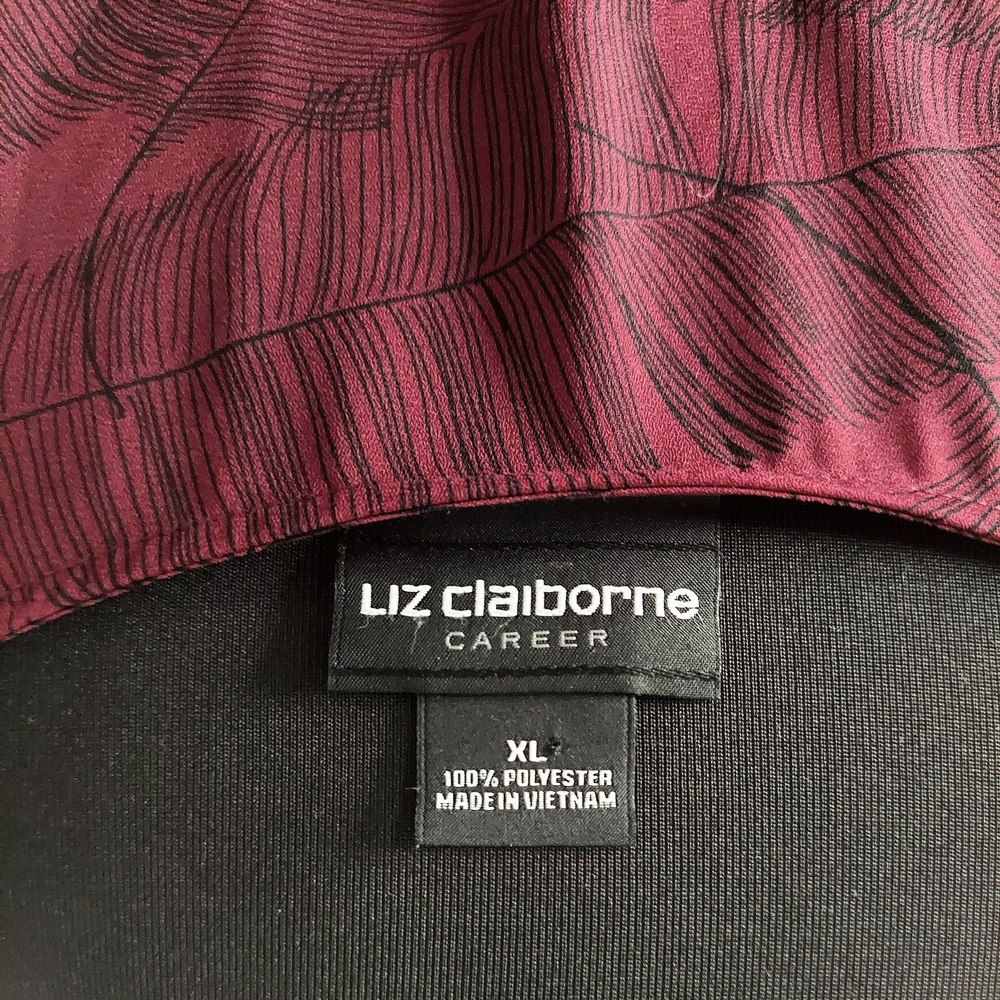 Liz Claiborne Deep Wine Sheer Leaf-Print Open Front Top with Rhinestone Trim XL - Picture 6 of 6